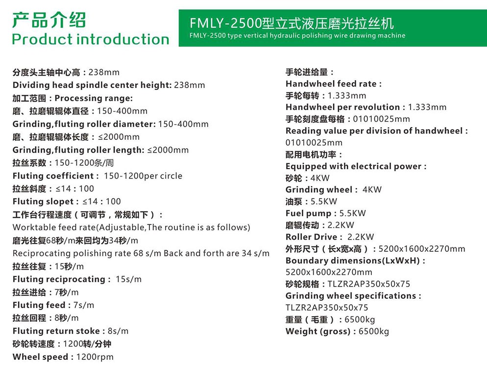 FMLY液壓磨光拉絲機2500說明